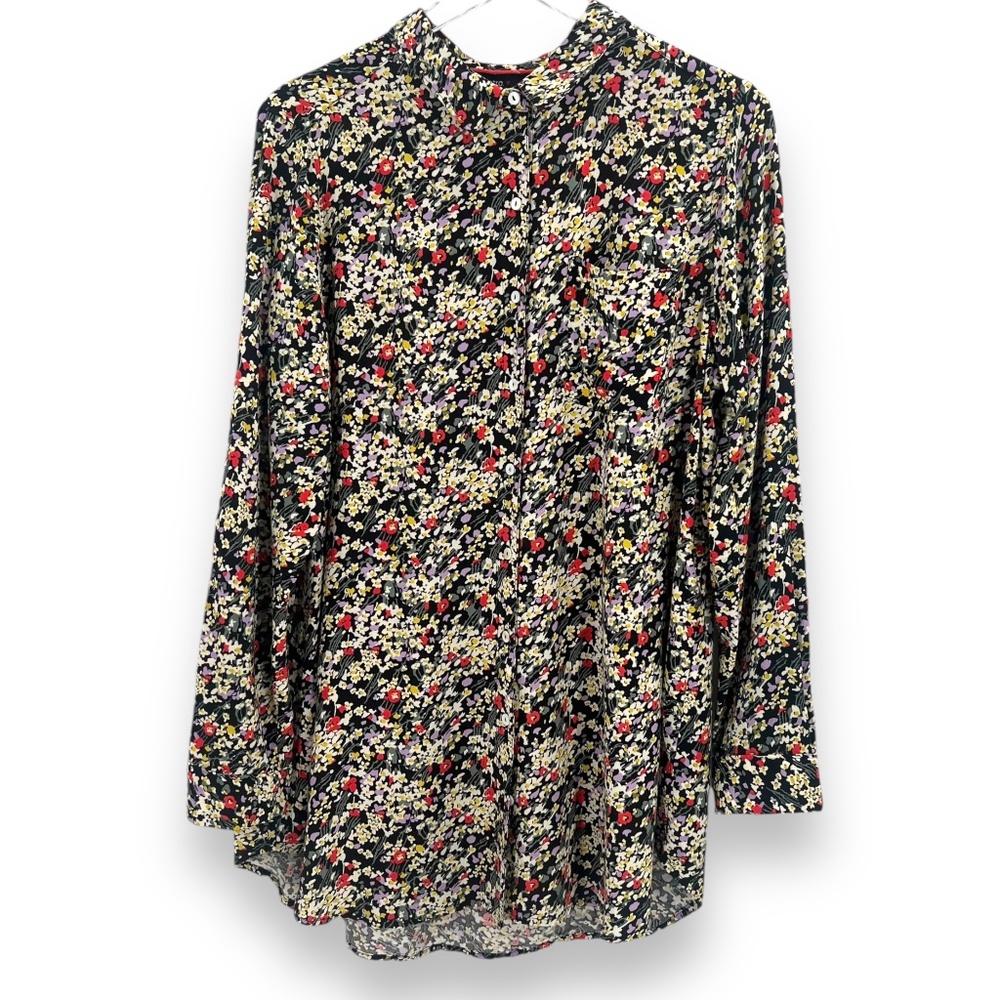 Intro Multicolor Floral Button Up Long Sleeve Tun… - image 1